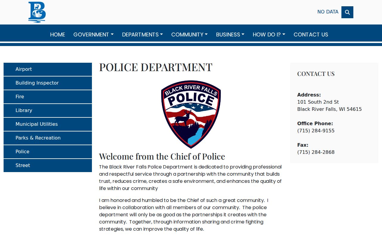 Jackson County Black River Falls police arrest records contact page