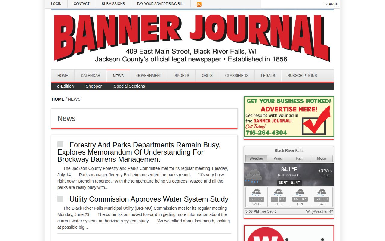 Jackson County arrest news source, Banner Journal news page