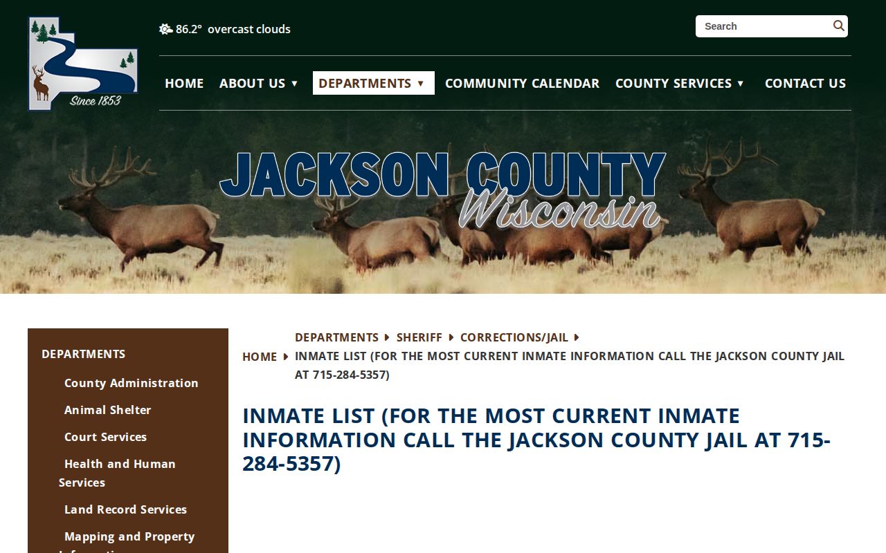 Jackson County Jail inmate-list current custody information page
