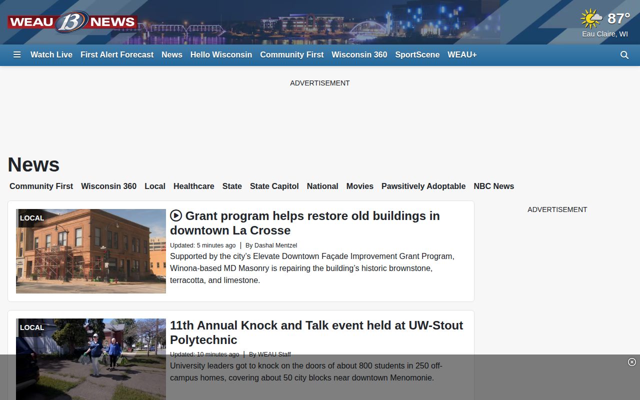 Jackson County arrest news source, WEAU regional news page